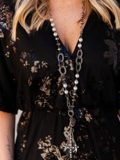 D & J Industries Sequin Secret Top - Black Clothing