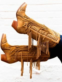 Alig Tannery New Arrivals All Around The Fringe — Cowgirl Boots With Fringe In Tan Leather
