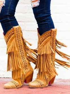 Alig Tannery New Arrivals All Around The Fringe — Cowgirl Boots With Fringe In Tan Leather