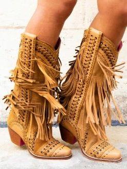 Alig Tannery New Arrivals All Around The Fringe — Cowgirl Boots With Fringe In Tan Leather
