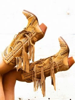 Alig Tannery New Arrivals All Around The Fringe — Cowgirl Boots With Fringe In Tan Leather