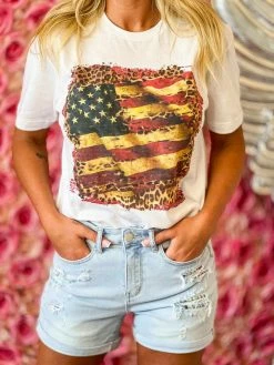 4B Custom Designs LLC American Flag With Leopard And Bling T Shirt New Arrivals