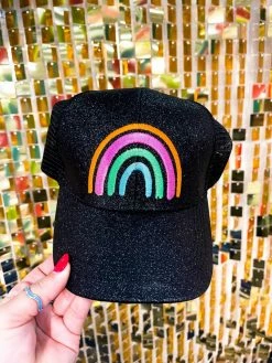 FayCo Accessories Taste The Rainbow Black Glitter Hat