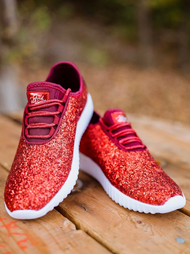 Mango Glitter Bomb Sneakers Adult And Children - Red On White