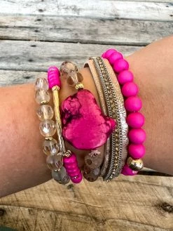 Southern Grace Sparkly Cosmopolitan Fushia Mixed Beads Bracelet Set