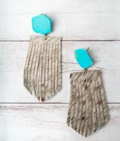 Southern Grace Let's Go Girls Turquoise White Cowhide Fringe Earrings