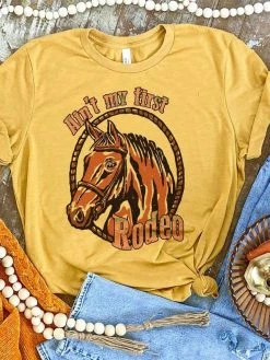 Miss Mud Pie Clothing Aint My First Rodeo Tee - Mustard