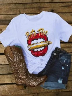 Country Deep Bite The Bullet Crew Neck Tee - White Tees