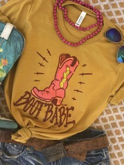 Miss Mud Pie Tees Boot Babe Tee - Mustard