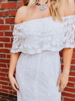 D & J Industries Bridal Ivory Off Shoulder Dress