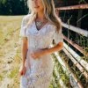 D & J Industries Bridal White Lace Dress With Tan Lining