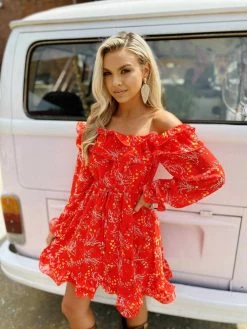 Southern Fried Chics Burnin Love Off Shoulder Dress
