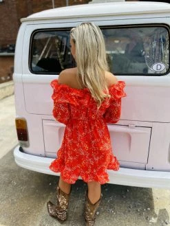 Southern Fried Chics Burnin Love Off Shoulder Dress