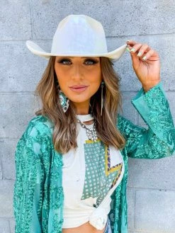 Western Fashion, Inc Metallic Opal Cowboy Hat - White