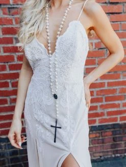 D & J Industries Champagne Maxi Dress With Lace