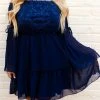 D & J Industries Cheerful Wishes — Off The Shoulder Dress In Navy Blue Clothing