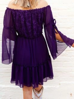 D & J Industries Clothing Cheerful Wishes - Off The Shoulder Boho Dress In Purple