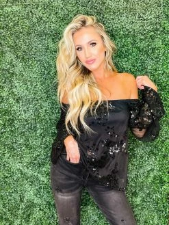 D & J Industries Co., LTD. Sequin Talk About It Top - Black