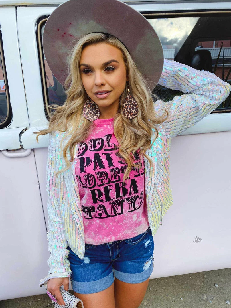 Buckin Barn Tees Dolly Patsy Bleached Tee - Pink