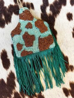 Southern Custom Designs Teal Fringe Cow Tag Freshie