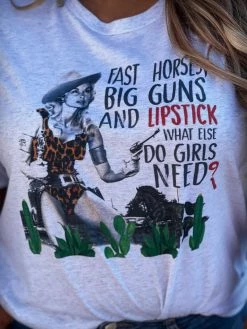 Bling-A-Gogo Tees Fast Horses Big Guns And Lipstick Tee