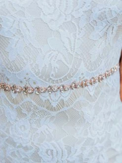 Luxe Apparel Sale! Glistening Rhinestone Flower Belt With Black Sash - Rose Gold