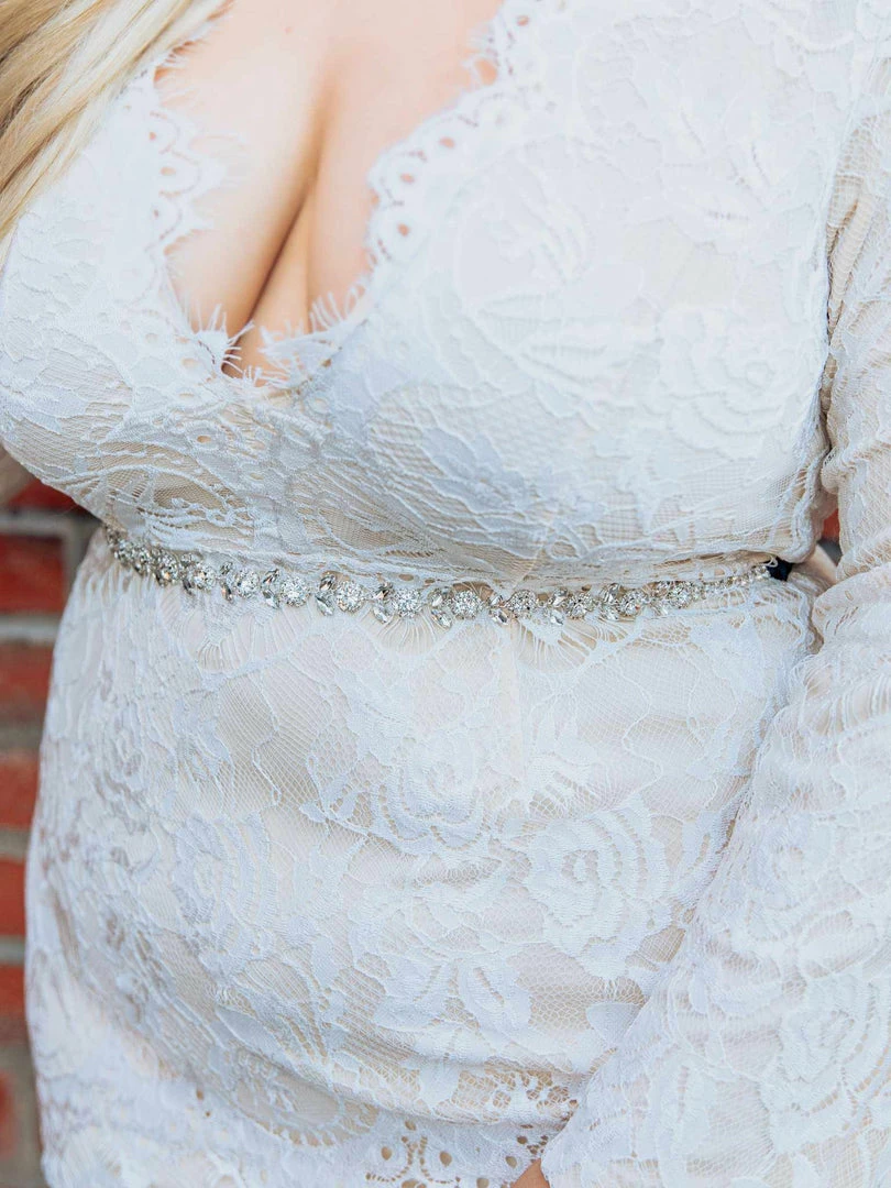 Luxe Apparel Glistening Rhinestone Flower Belt With Black Sash - Silver Sale!