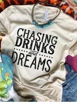 Miss Mud Pie Clothing Chasing Drinks And Dreams T-shirt - Cream