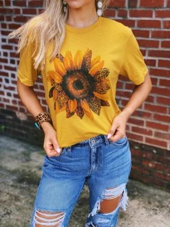 Miss Mud Pie Tees Leopard Sunflower Tee - Mustard