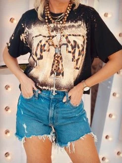 Bling-A-Gogo Leopard Thunderbird Bleached Tee Tees