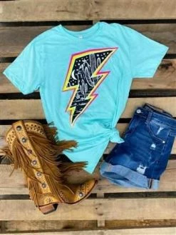 Benita Ceceille Lightning Cactus Tee - Aqua Tees