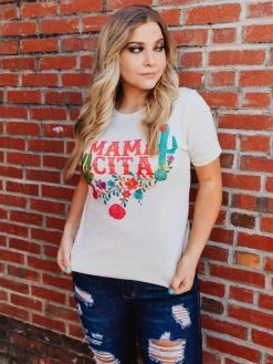 Miss Mud Pie Tees Mamacita With Cactus Tee - Cream
