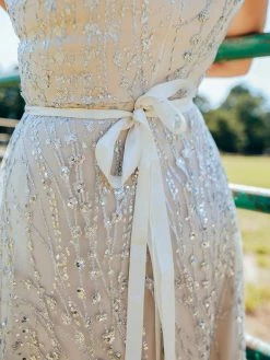 D & J Industries Maxi Champagne Sequin Dress