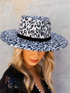Luxe Apparel Nashville Wide Brim Hat - Snow Leopard
