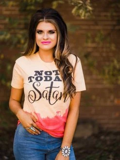 Bling-A-Gogo Not Today Satan Dipped Tee - Banana Cream/Raspberry Tees