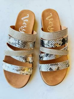 Very G Footwear Gingerly Snake Print Slide Sandals