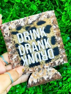 Southern Grace Drink Drank Drunk Sequin Can Coolers - Rose Gold