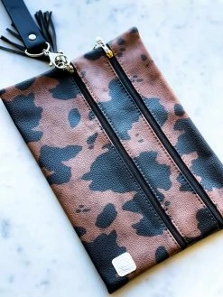 Southern Grace Mooovin On Up Cow Hide Double Zipper Bag - Brown