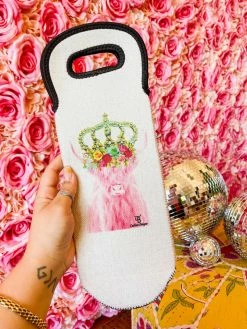 4B Custom Designs LLC Pink Princess Highland Wine Bottle Koozie