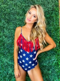 Sylon Fashion Co, Ltd One Piece American Flag Fringe Swimsuit New Arrivals