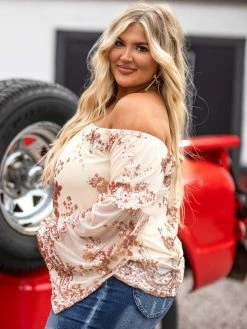 D & J Industries Co., LTD. Sequin Talk About It — Bell Sleeve Top In Rose Gold