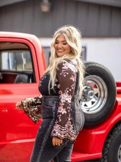 D & J Industries Co., LTD. Keep On Rollin Sequin Bodysuit - Black And Rose Gold Clothing