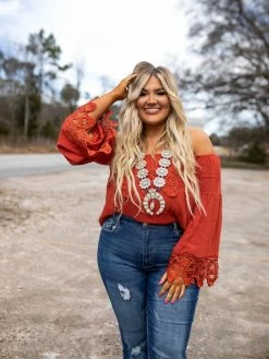 D & J Industries Lace Talk About It — Lace Top In Red