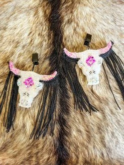 Southern Custom Designs Pink And Black Steer Fringe Vent Clip Freshie Accessories