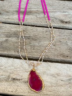 Southern Grace Color Crush Natural Stone Pendant Beaded Necklace New Arrivals