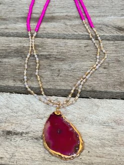 Southern Grace Color Crush Natural Stone Pendant Beaded Necklace New Arrivals