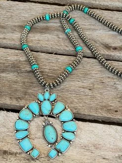 Southern Grace I've Been Jaded Turquoise Stone Squash Blossom Necklace
