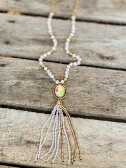 Southern Grace Crash My Party Iridescent Oval Crystal Beaded Gold Chain Necklace