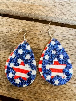 Southern Grace Stars Stripes & Lots Of Sparkles Tear Drop Earrings