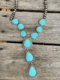 Southern Grace Turquoise Stone Silver Beaded Necklace
